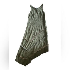 Asymmetrical Olive dress with Embroidered Accents (C5)